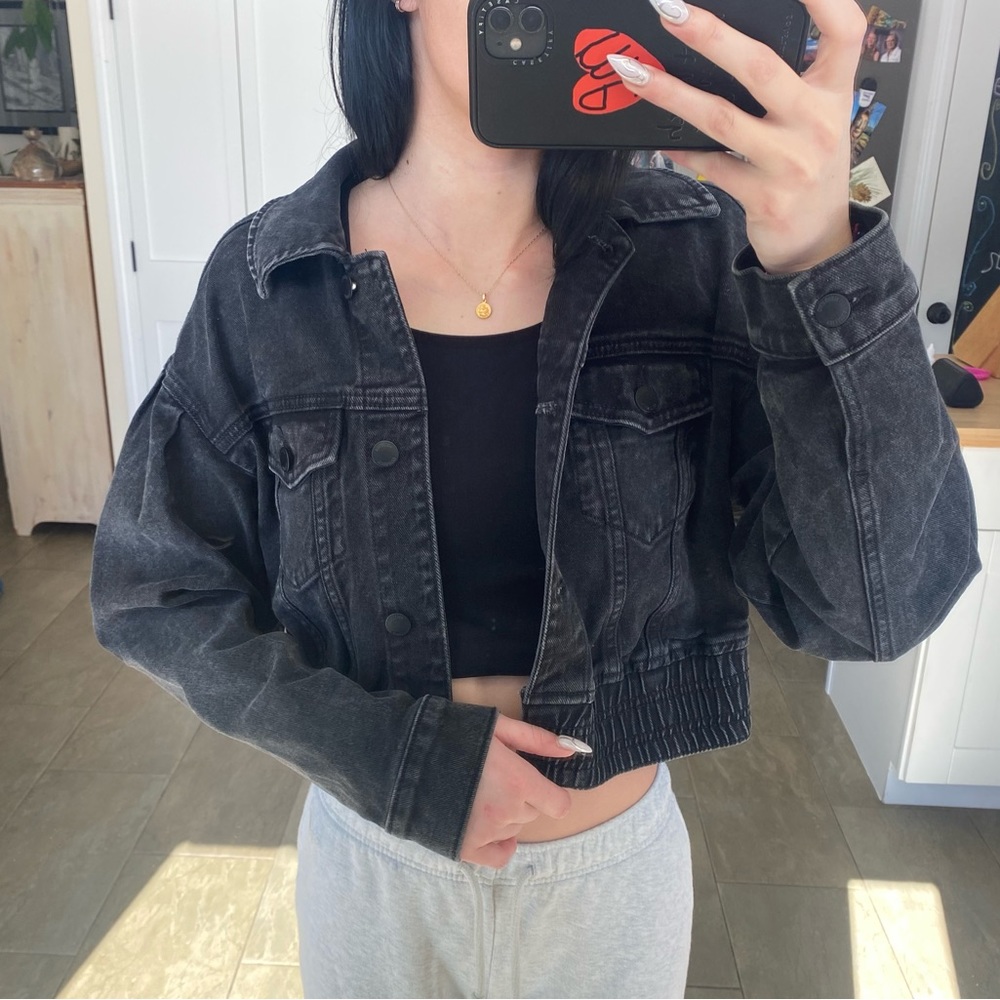 Black cropped denim jacket
